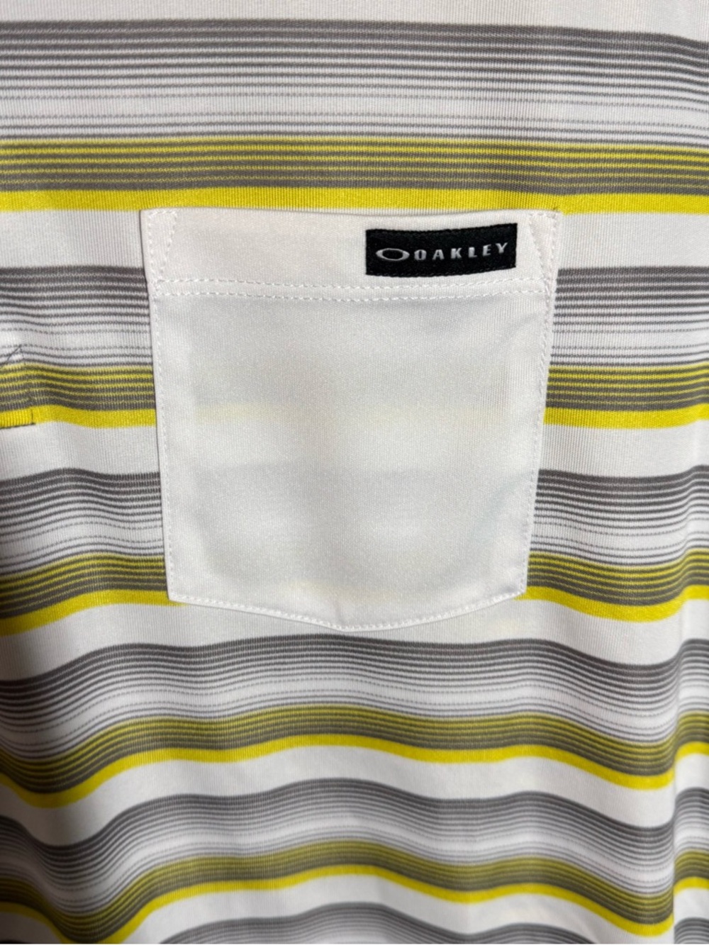 Men’s M White with Yellow/Gray Stripes Oakley Regular Fit Sporty Golf Polo - Picture 5 of 6